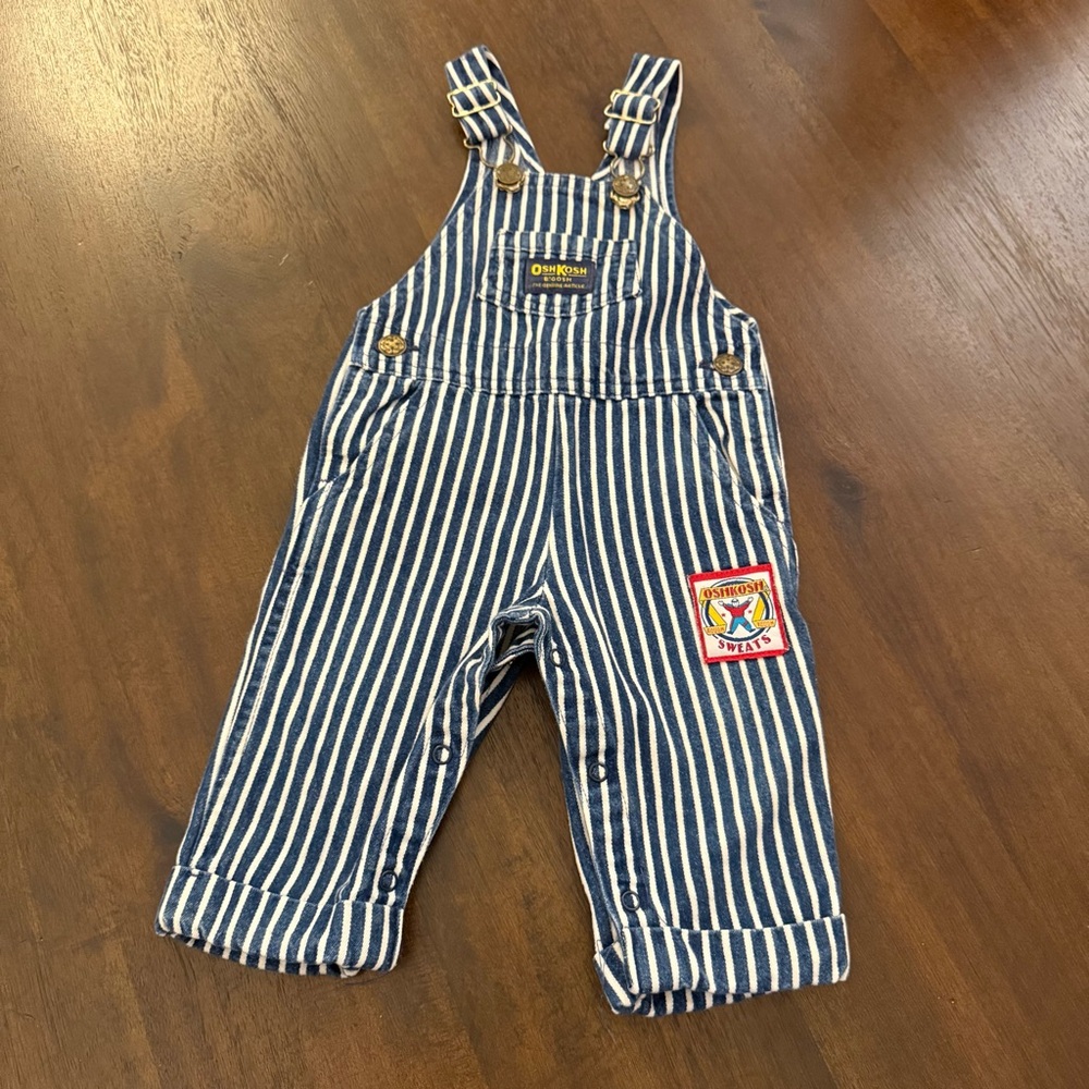 Vintage OshKosh‎ B'gosh Navy White Striped Overalls  Vestback Made in USA